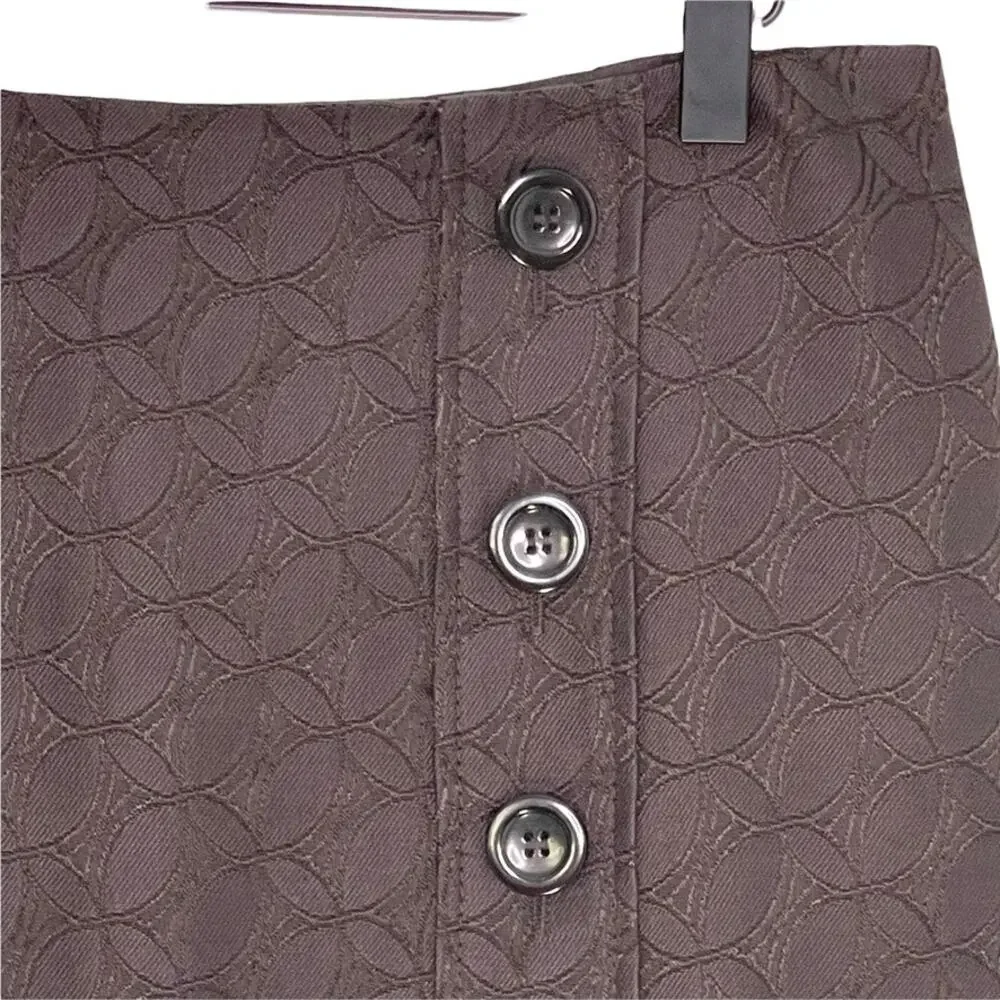 Ann Taylor Faux Button Front Skirt Side Zipper Brown 8